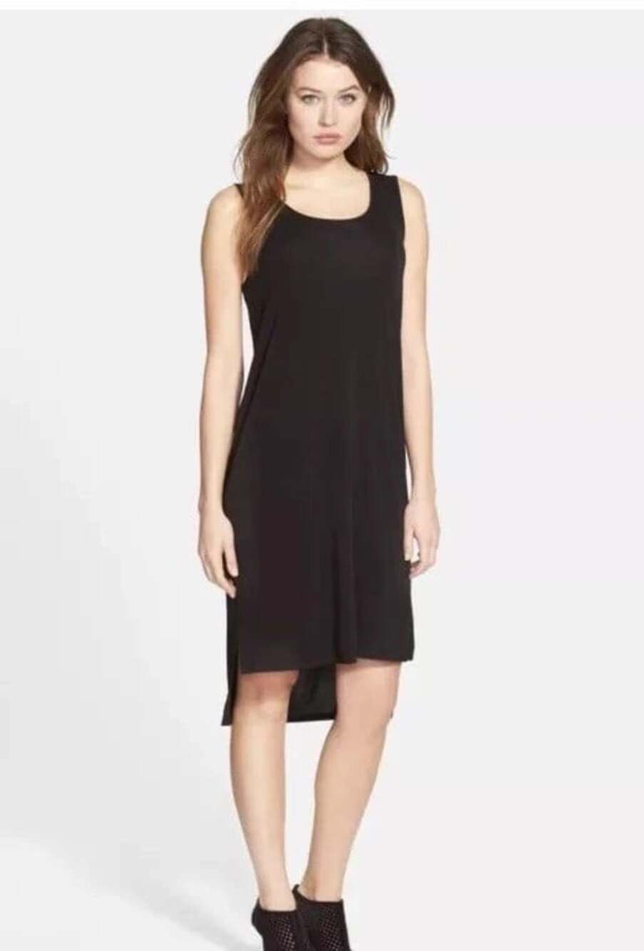 Eileen Fisher Silk High Low Tank Slip Dress US L EU 40 Womens Black $328